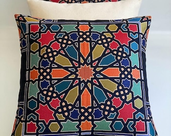Housse de coussin au design géométrique, coussin décoratif, taie de coussin, coussin en lin, cadeau pour elle, taie d'oreiller 16,5 x 17 po, oreiller tissé