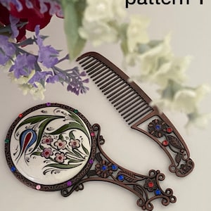 Handmade Tile Mirror and Comb Set, Make-up Mirror, Hand Mirror, Mirror Art, Gift For Her, Vintage Style Hand Design Accessories