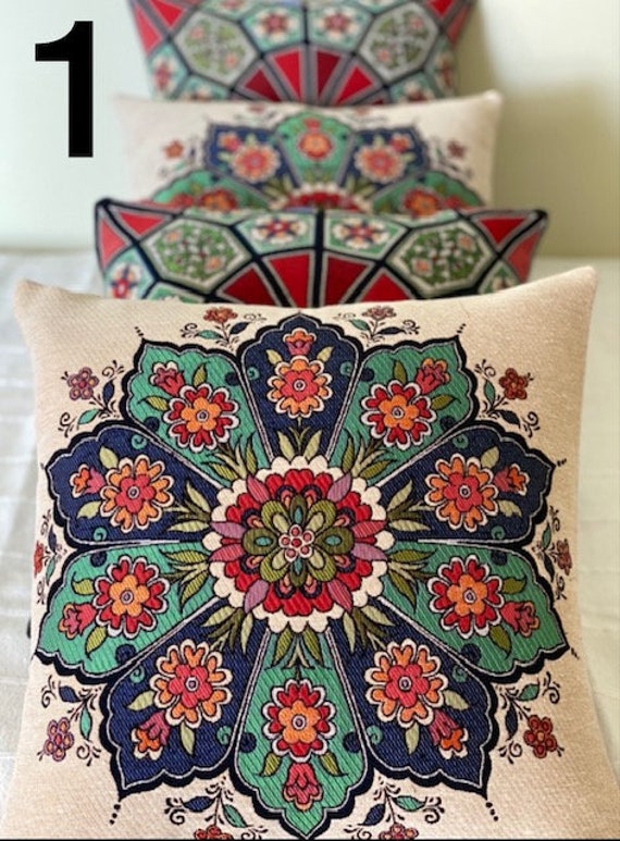 Floral Design Cushion Cover Bloomy Decorative Pillow Sofa Etsy