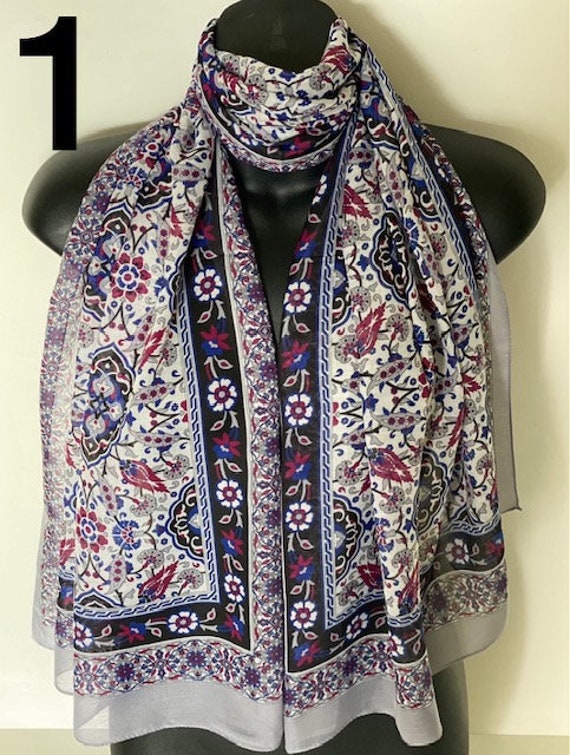 Multi Pattern Scarf, Traditional Design, 154*56 cm, %100 Cotton Shawl, Gift for Her, Soft Scarves, Headband, Unique Accessories