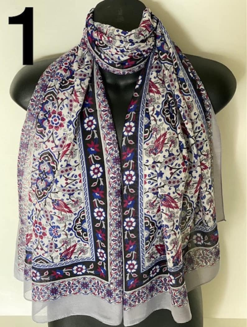 Multi Pattern Scarf, Traditional Design, 154*56 cm, %100 Cotton Shawl, Gift for Her, Soft Scarves, Headband, Unique Accessories image 1