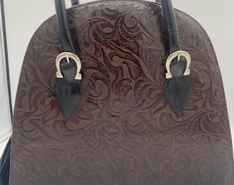 Vtg NWT Donald J Pliner Western Shoulder Bag Purse Embossed Leather