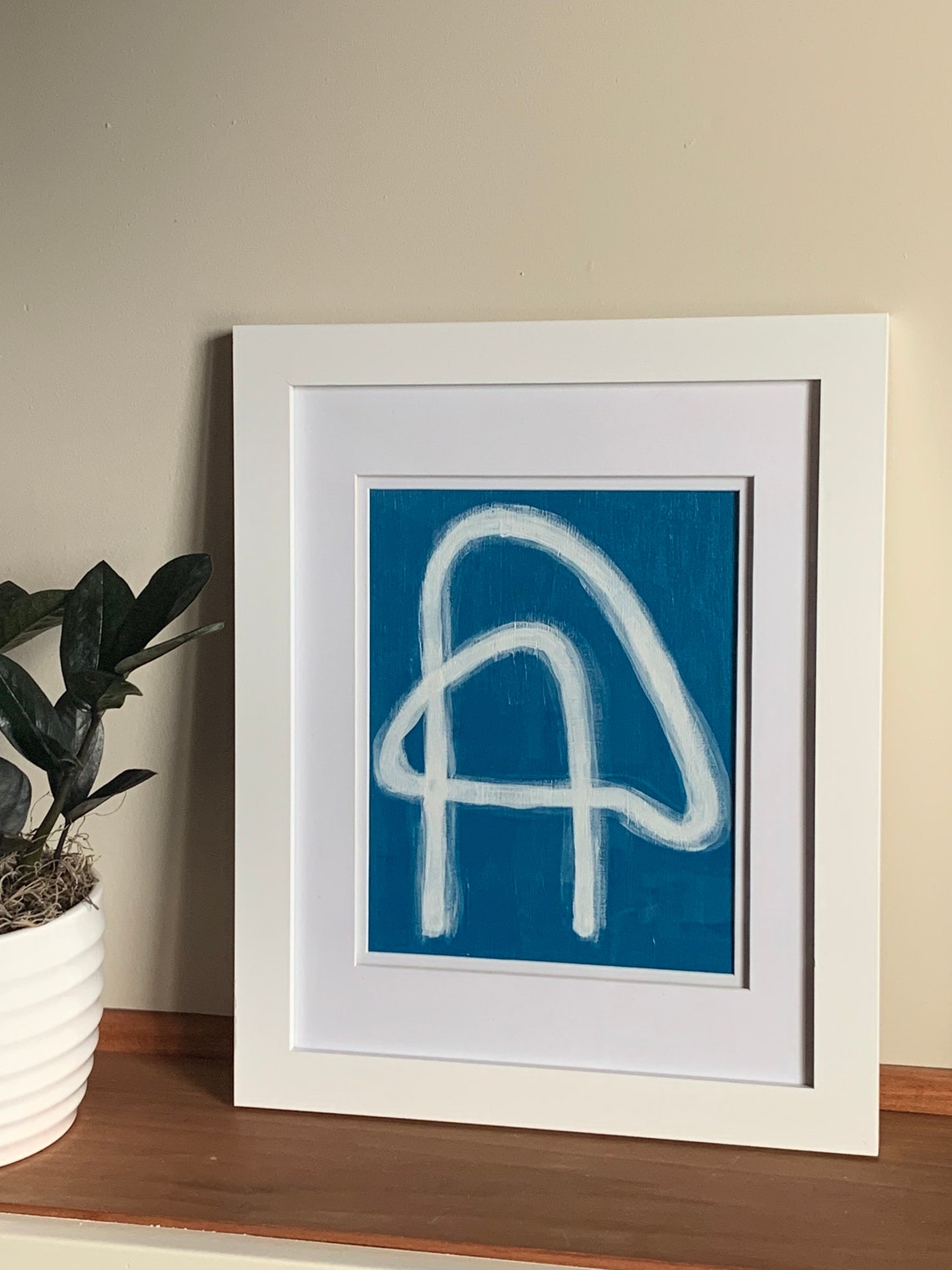 Modern bright blue line painting Etsy