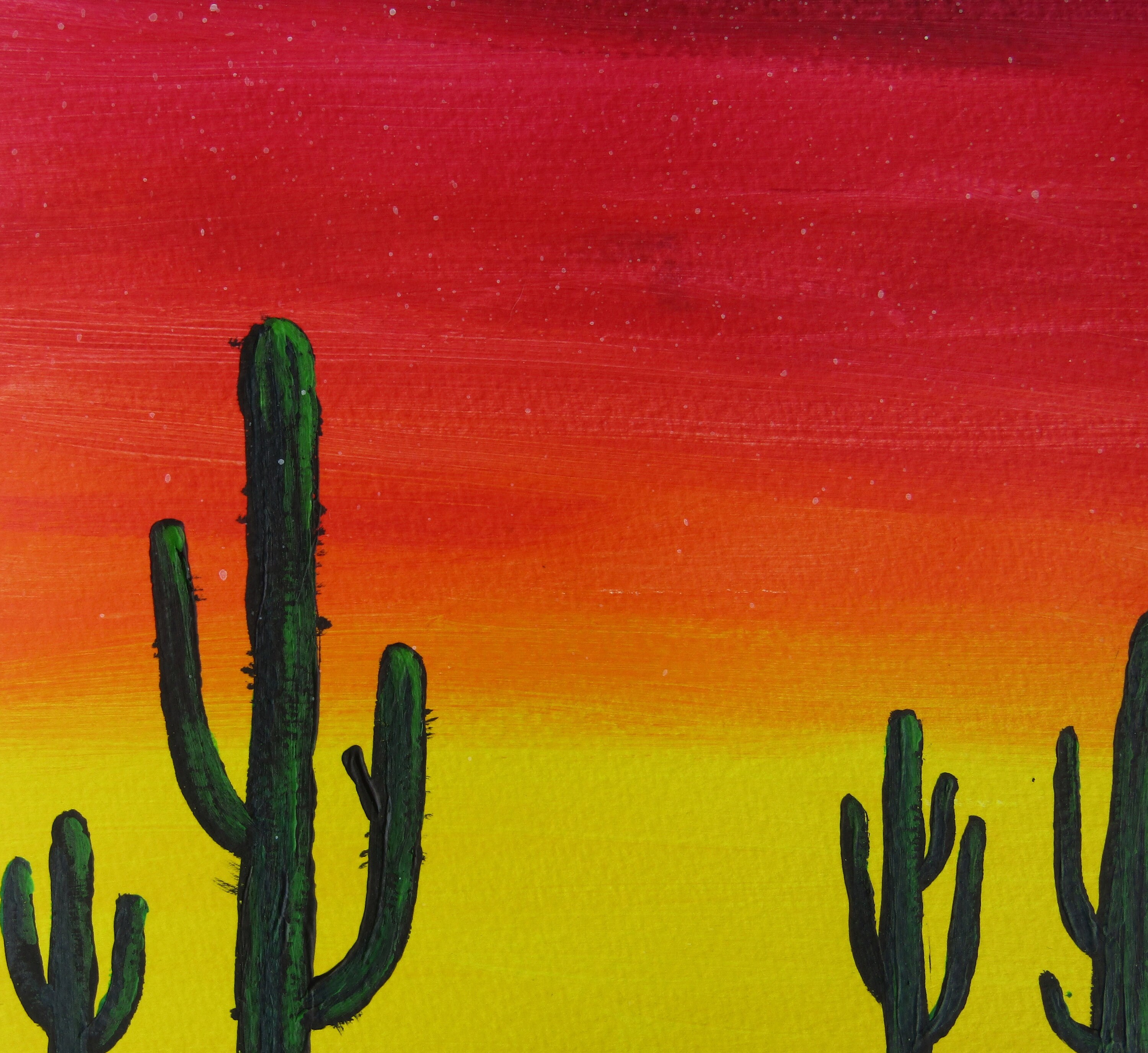 Colorful Sunset over Cactuses Painting Etsy