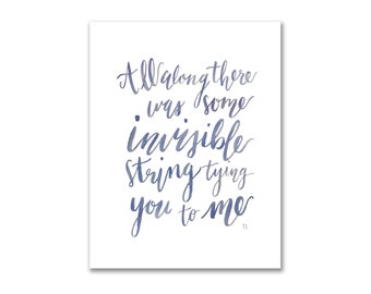 Anniversary Greeting Card Watercolor Calligraphy | Wedding Greeting Card for Her | Invisible String | Best friend card