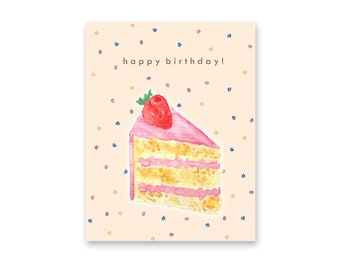 Watercolor Birthday Card | Birthday Cake Card for Girl | Hand painted birthday card Confetti Cake | Cute birthday greeting card | Pink card