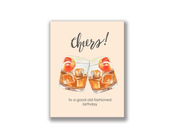 Old Fashioned Birthday Card | Birthday Greeting Card for Dad | Watercolor Old Fashioned Birthday Card for Friend | Cute Drink Birthday Card