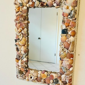 Unique Seashell Mirror-Nautical Decor-Coastal Home Decor-Shelled Mirror-Nautical Gifts-House Warming & Wedding Gifts-Ocean Inspired Decor.