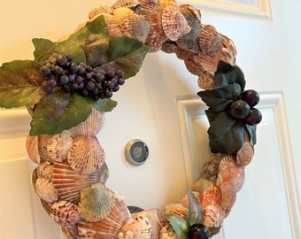 Fall Decor-Holiday And Christmas Gift Ideas-Door Wreath-Shell Wreath-Hanging Wreath-Home Decor-Wine Enthusiasts Wreath-Wine Cellar Decor.