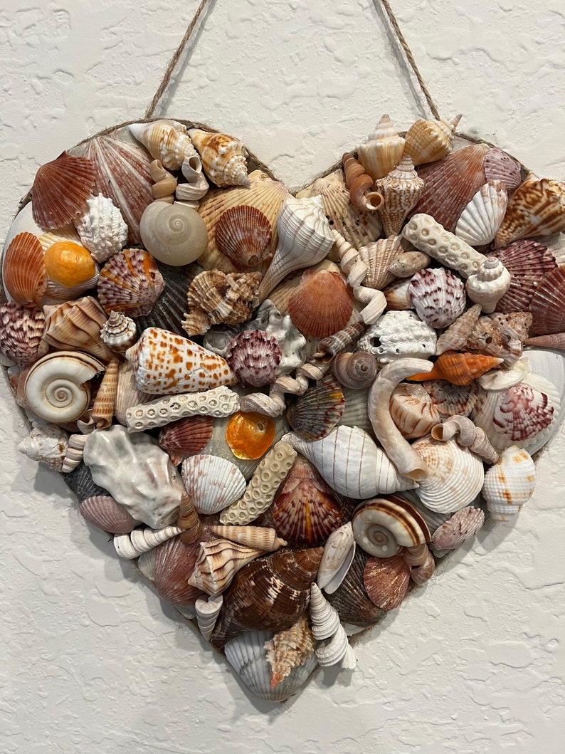 Holiday Gift Ideas-Wall Art-Heart Shell Art-Heart Of Shells-Beach Decor-Home Decor-Bathroom Decor-Kid's Bedroom-House Warmer-Valentines Day image 1