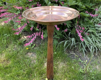 Pure copper Bird bath with wood post