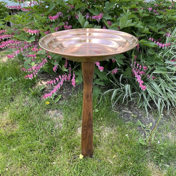 Pure copper Bird bath with wood post