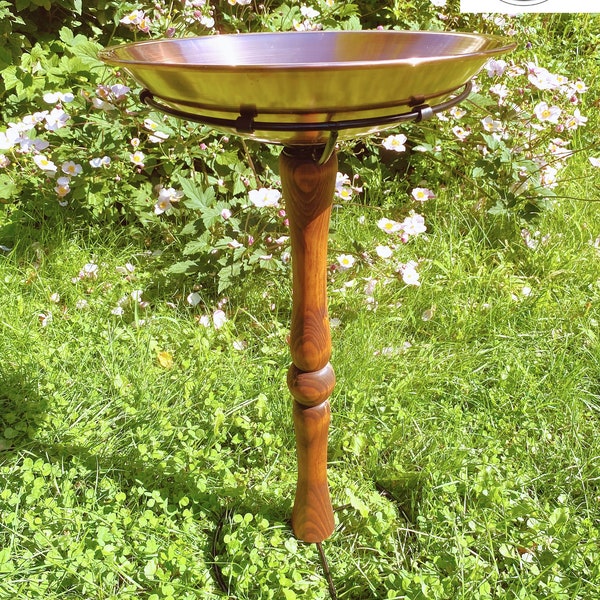 Pure copper Bird bath with wood post