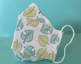 Origami Island Leaf Gesichtsmaske, 3D-Design, Anti-Fog, waschbarer Baumwollstoff, Filtertasche, 3-lagig, Nasendraht, verstellbares Gummiband