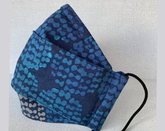 Origami Marine blau Kreise Gesichtsmaske, 3D ausgestattet Design, waschbare Baumwollstoff, Filtertasche, 3 Schicht, Nase Draht, Anti-Nebel, verstellbar