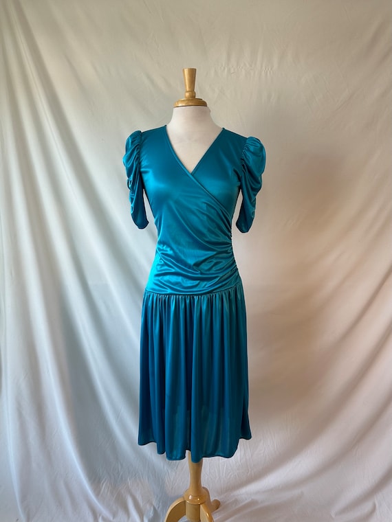 1980’s Teal Blue Drop Waist Dress