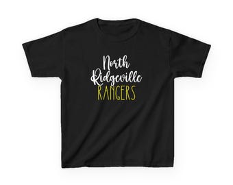Ropa de los Rangers de North Ridgeville, camiseta gráfica Ranger Pride, camiseta de algodón grueso para niños, ropa para niños y niñas de North Ridgeville