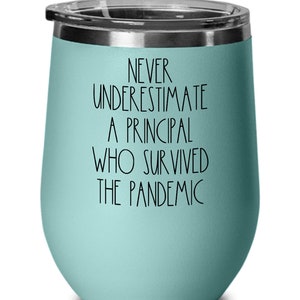 Funny principal wine glass, never underestimate principal, pandemic survivor wine glass, principal appreciation week, gifts for principal