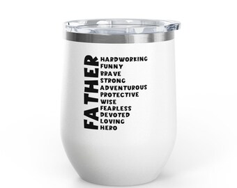 Copa de vino para papá, copa de vino para el Día del Padre, vaso de vino de 355 ml con tapa, regalo de cumpleaños para el mejor papá, regalos para papá.