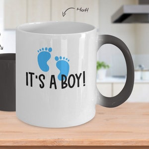 Gender reveal mug, it&#39;s a boy, new pregnancy announcement coffee cup, surprise grandparents day gifts, new baby boy color changing mug,