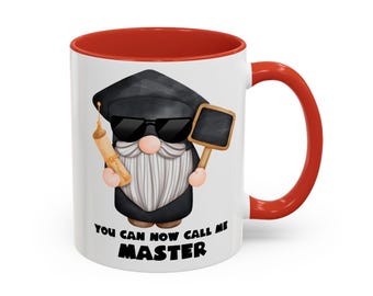 Taza divertida de maestría, regalo de graduación de gnomo, regalos de posgrado, taza de graduación, 325 ml, 433 ml. Taza de café bicolor.