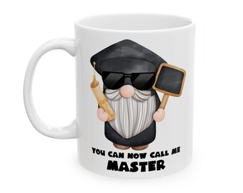 Taza de cerámica divertida para maestría, regalo de graduación de gnomo, regalos de posgrado, taza para el día de graduación, 325 ml y 433 ml, amigos de posgrado