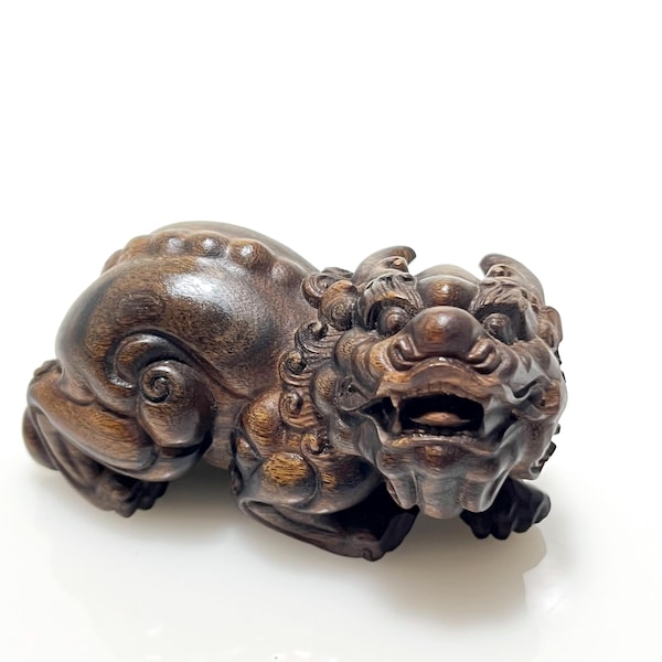 Estatua de Pixiu tallada a mano, madera de palisandro negro, guardián de la riqueza chino, decoración del hogar.