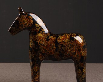 Handcrafted Urushi Lacquer Dala Horse Statue,  One of A Kind Asian Art Figurine, Housewarming Gift