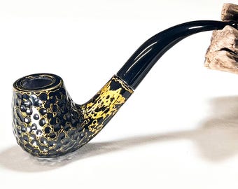 Pipa de tabaco tradicional de laca natural, hecha a mano, con forma de manzana curvada.