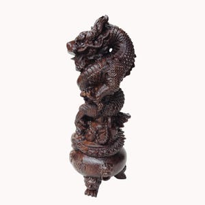 Handcrafted wooden panlong(盘龙）Dragon Sculpture Chinese fengshui Wealth Guardian Ornament Home Deco Good Luck Gift