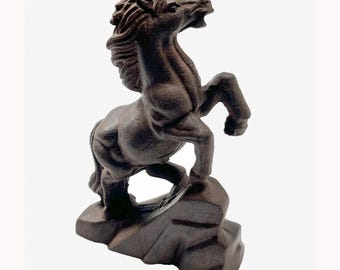 Hand-Carved Wooden Horse Sculpture – Rustic Animal Home Décor, Good luck Equestrian Gift