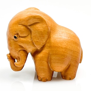 Wooden Elephant Figurine – Hand-Carved Lucky Elephant, Small Animal Sculpture Home Décor Gift for her/him