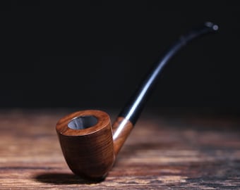 Handmade Ebony Wood Churchwarden Tobacco Pipe, Acrylic Stem