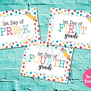 Placas para impressão do primeiro dia de aula | Sinais escolares | Sinais de volta às aulas | Placa de jardim de infância | PDF | Download digital |