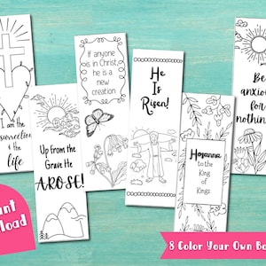 Easter Color Your Own Bookmarks | Instant Download PDF | Scripture Printable | Faith Coloring Pages | Hosanna | He Is Risen | Resurrection |
