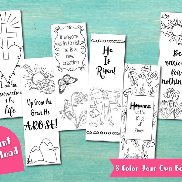 Easter Color Your Own Bookmarks | Instant Download PDF | Scripture Printable | Faith Coloring Pages | Hosanna | He Is Risen | Resurrection |