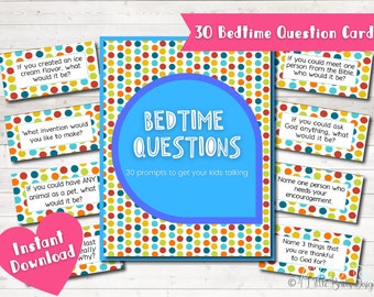 Bedtime Questions Conversation Starters | Questions for Kids | Printable Kids Games | Kids Activities | Talking Cards | Family Activities |