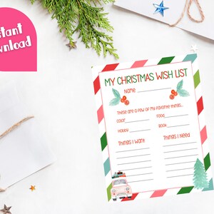 Christmas Wish List | Printable Christmas List | Holiday Wish List for Kids | Christmas Traditions | Digital Downloads |