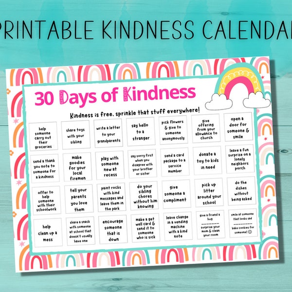 Kindness Calendar | Kindness Matters | Printable Kindness | Random Acts of Kindness | Social Emotional Learning | Treat People With Kindness