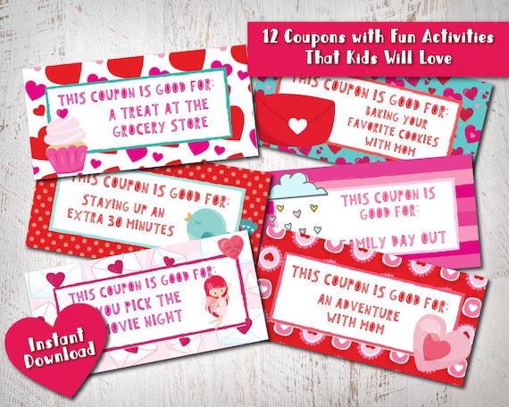 Valentines Coupons for Kids Valentines Day Gift Instant