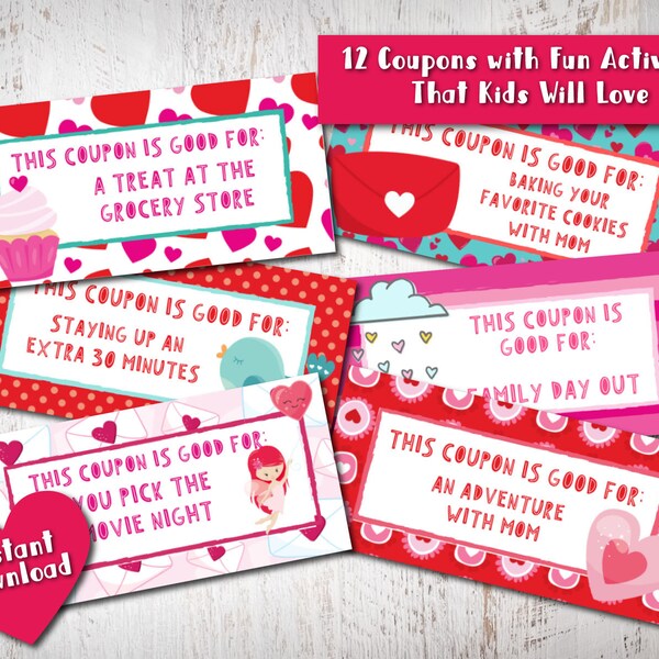 Valentines Coupons for Kids | Valentines Day Gift | Instant Download PDF | Printable Valentine Coupon Book | Love Coupons for Kids |