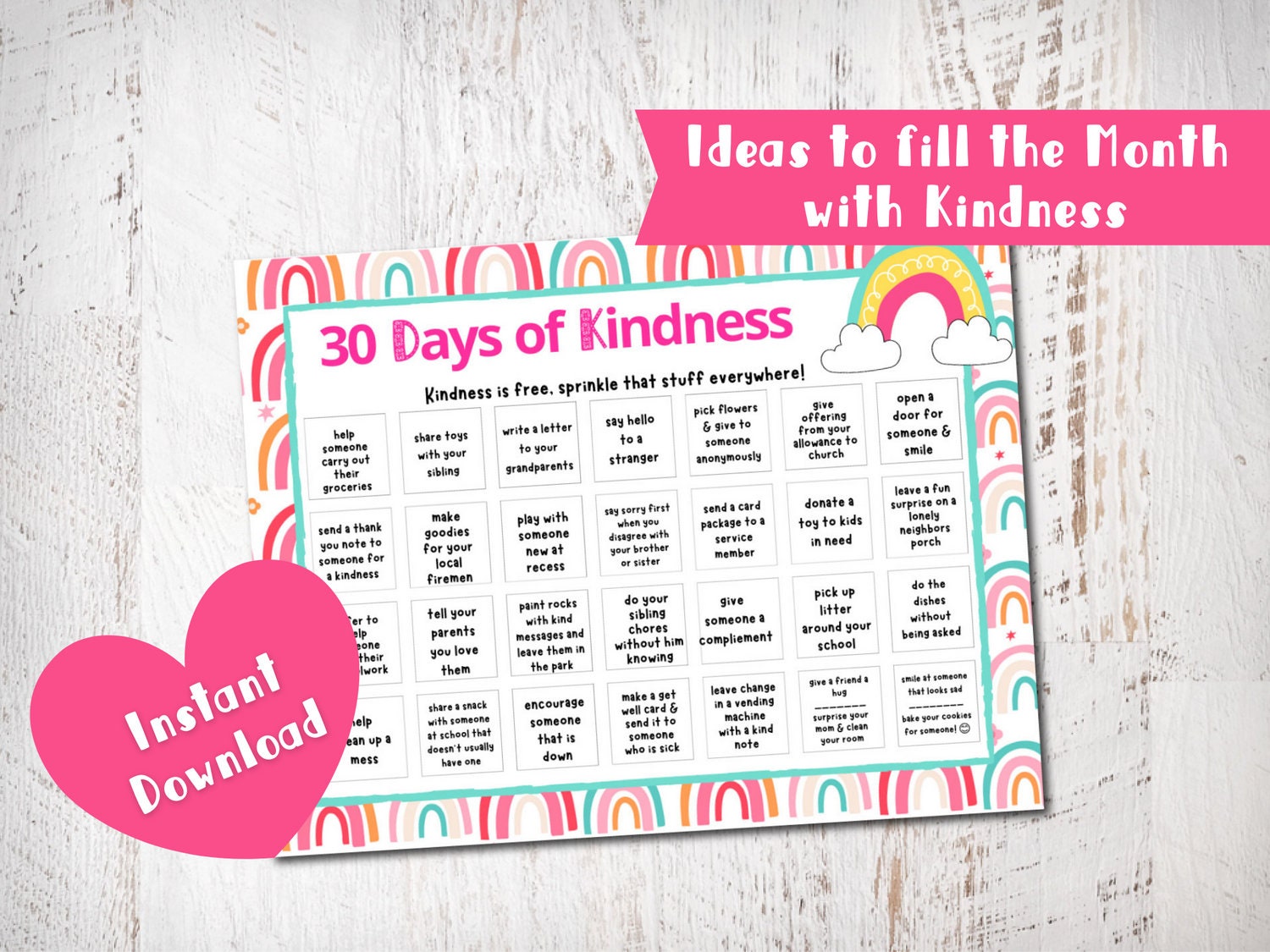 30 Days of Kindness Calendar Kindness for Kids Kindness Etsy