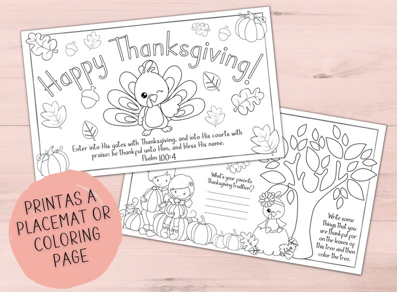 May include: A black and white printable coloring page featuring a Thanksgiving theme. The page includes a turkey, pumpkins, leaves, and a tree. The text on the page reads "Happy Thanksgiving!" and "Enter into His gates with Thanksgiving, and into His courts with praise: be thankful unto Him, and bless His name. Psalm 100:4".