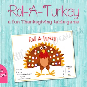 Roll A Turkey Printable Activity | Thanksgiving Games Printable | Kid's Table | Thanksgiving Kids Table Activities | Friendsgiving Games |