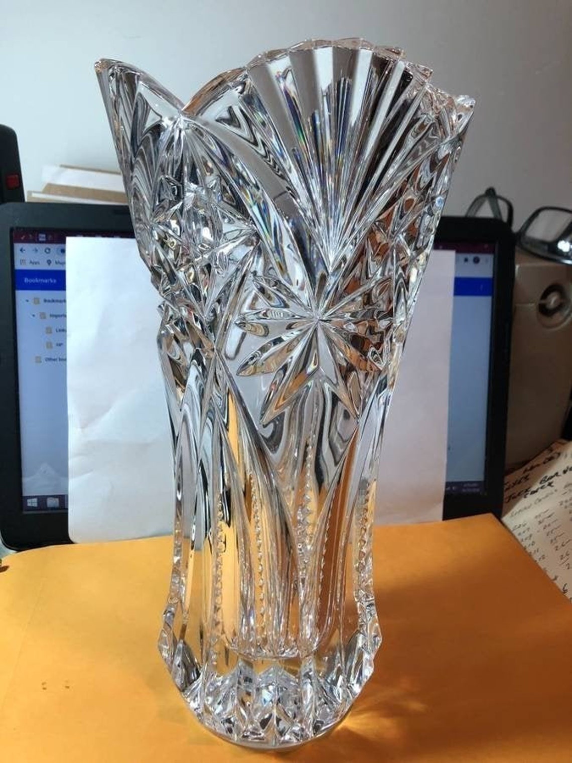 Vintage Heavy Leaded Pressed Glass & Cut Crystal Vase Etsy