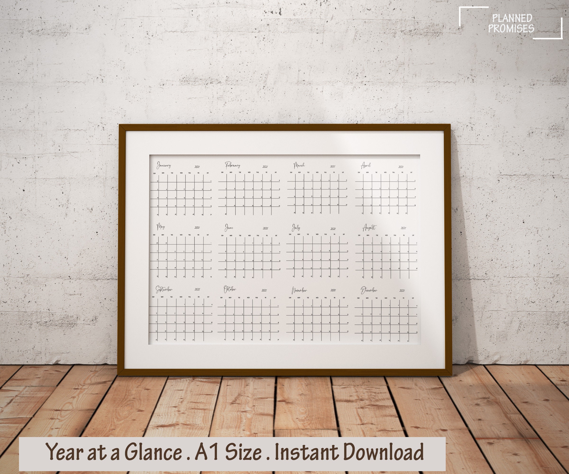 2021 Wall Calendar Printable Printable Wall Calendar Year At Etsy