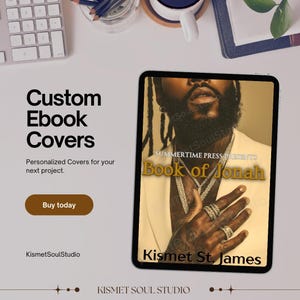 Puede incluir: Una ilustraci&oacute;n digital de una portada de libro con una mano de hombre que lleva varios anillos de oro. El t&iacute;tulo del libro es "Book of Jonah" y el autor es "Kismet St. James".