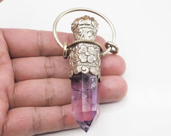 Hand carved Point Natural  Crystal /Labradorite/Fluorite / Amethyst and Citrine Pendant (P-88)
