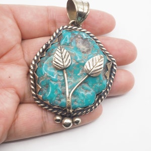 Natural Turquoise Pendant, Tibetan Silver, Unisex Pendant, Ethnic, Tibetan Design(P-104)