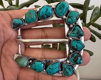 Natural Turquoise Belt buckle, Handcrafted, Large Buckle, 3x3 inches (B-6)